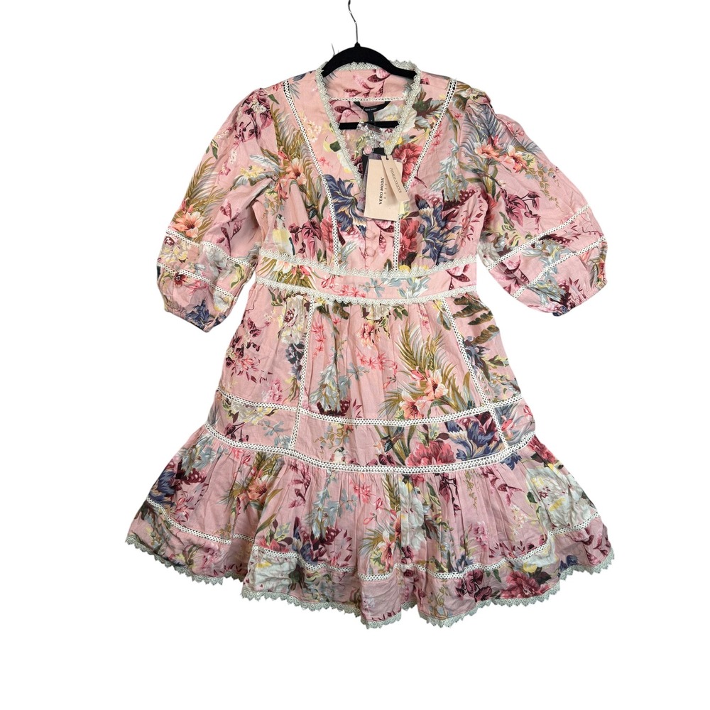 Vero Moda Pink Floral Lace Trim Mini Dress Premium Collection NWT Size M